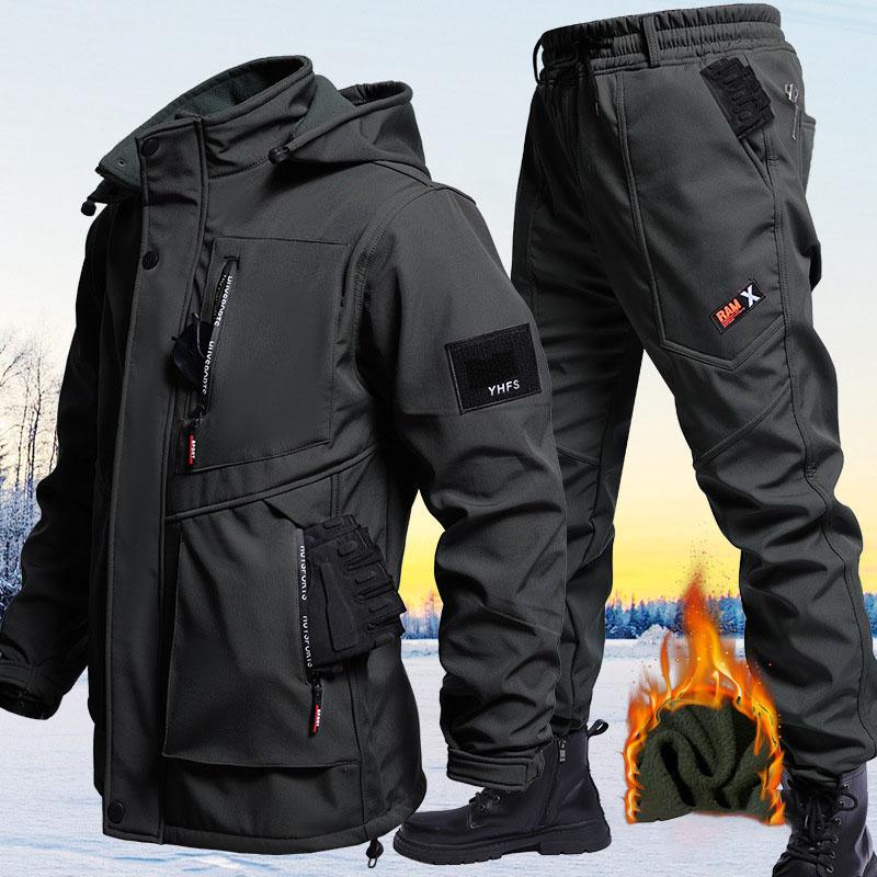 

Мужской осенне-зимний костюм с плюшевой подкладкой, износостойкий, водонепроницаемый и холодостойкий куртка и брюки S