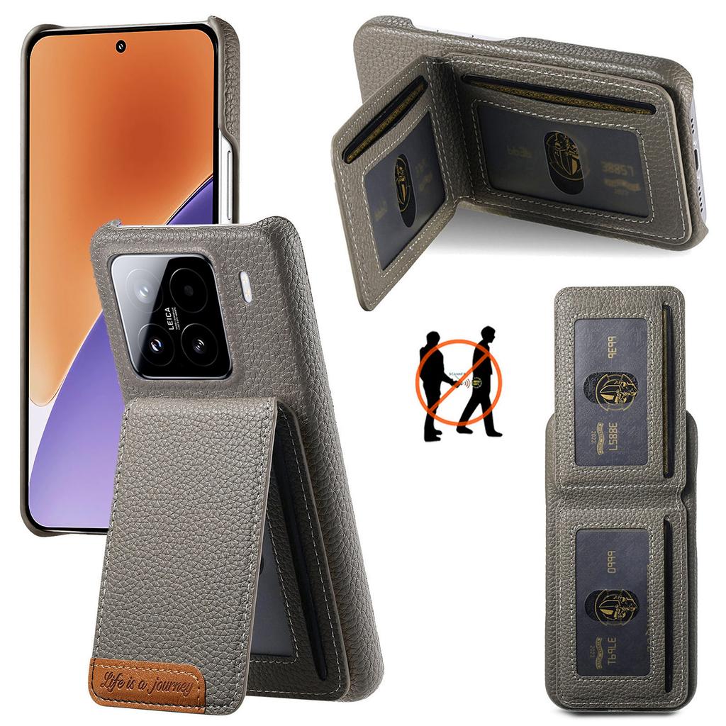 For Xiaomi 15 Case RFID Blocking Card Holder Litchi Texture Leather Back Cover