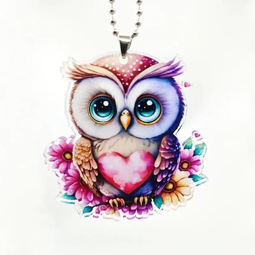 Love Owl 2D Acrylic Decorative Pendant, Interior Pendant, Car Interior Rearview Mirror Decorative Pendant, Backpack Pendant Keychain
