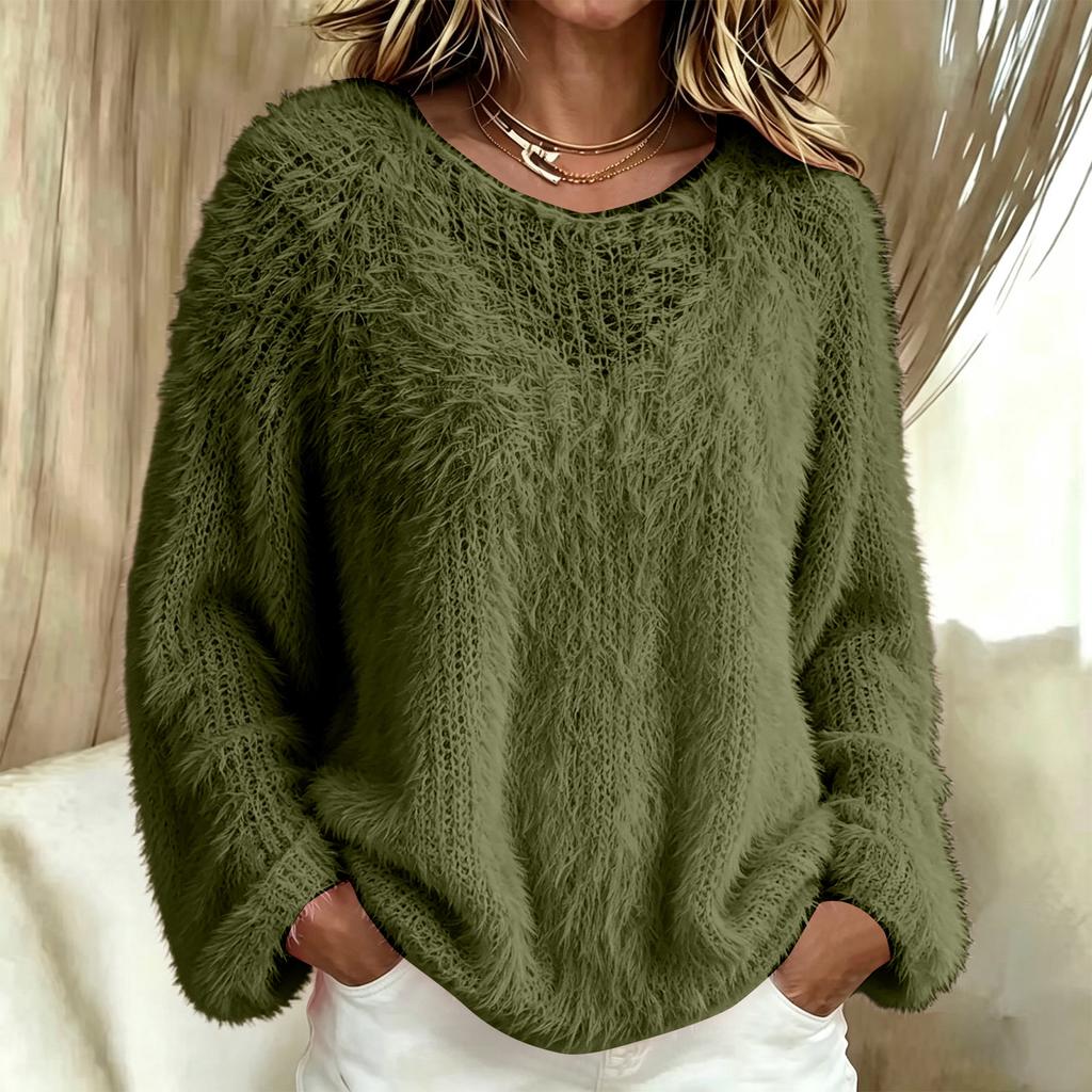 Damen Flauschiger Langarm Rollkragen Pullover Top in Farben