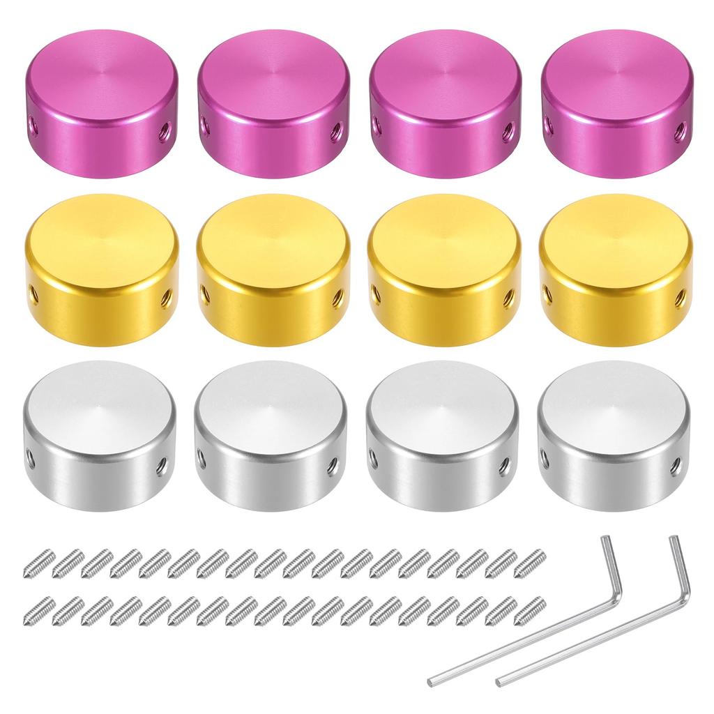 Uxcell 12pcs Footswitch Toppers Guitar Pedal Button Caps Metal Footswitch Top Covers Inch Multicolor for Guitar Effect Pedal and Silver 3/8 Buttons,