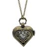 Vintage Heart-Shaped Quartz Pocket Watch Necklace with Flip Cover