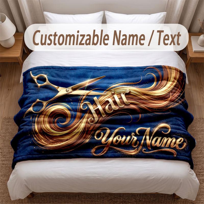 Barber Salon Theme Soft Blanket Personalized Custom Name Text Print Warm Blanket Home Sofa Bedroom Decor