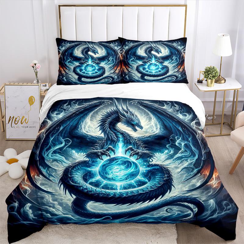 3pcs Blue Dragon Print Cover Set Ultra Soft, Breathable, and Comfortable Bedding with Stylish Design for Bedroom and Guest Room Decor 1 Cover and