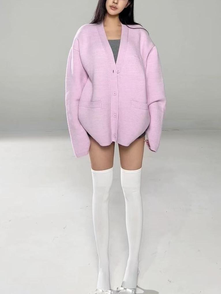 Dreamy Purple Embroidered V-Neck Cardigan Sweater Coat