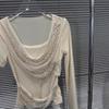 Camiseta de Manga Murciélago con Pedrería Otoño/Invierno 2025: Elegante Top Ajustado para Mujer