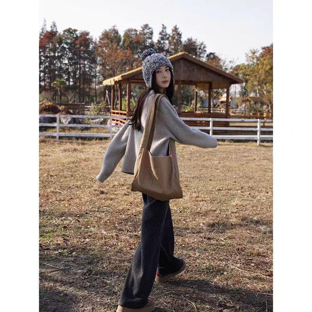 Women's Korean Style Thick Pure Wool Sweater - Soft, Round Neck, Loose Fit Pullover Knit