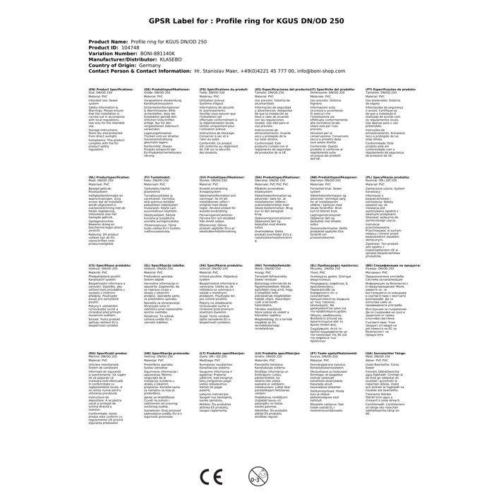 Anneau profilé pour KGUS DN/OD 250