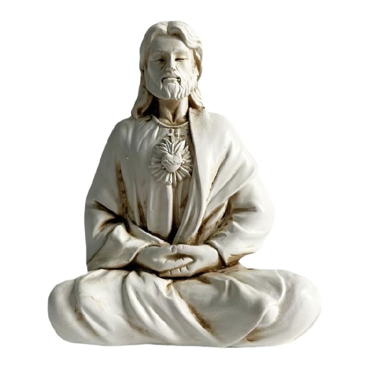 Religious Holy Sculpture Meditating Figurine Handcraft Religious Resins Ornament for Christmas Easters Tabletop Decors