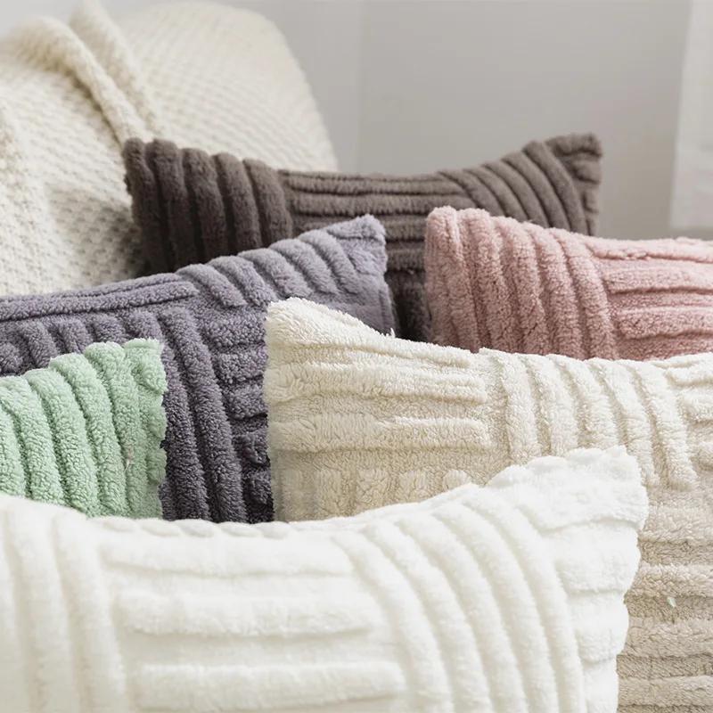 B030 Soft Throw Pillows Woven Plush Falai Pile Pillow Cover Solid Color Sofa Cushion Plain Color Double-sided Pillows
