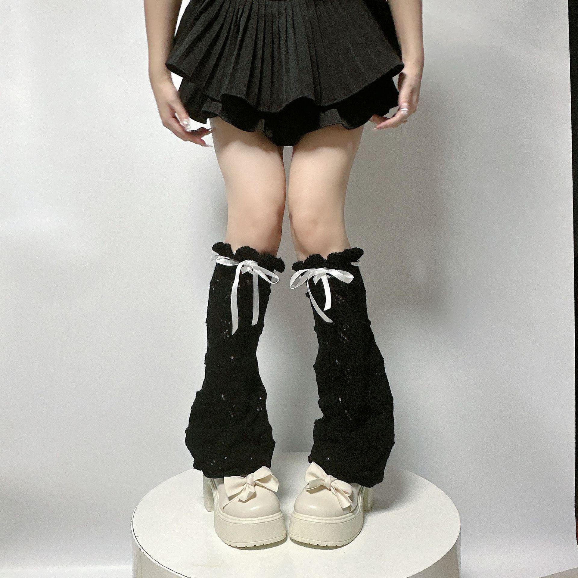 

Гетры с лентами в стиле Y2K: Летние ажурные гетры на завязках чёрный