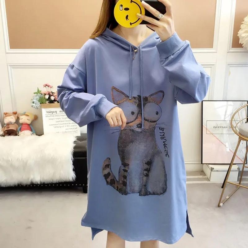 Maternity Hooded Sweater Large Size Belly Cover Not Show Hips Cover Thin Versatile Trendy Top