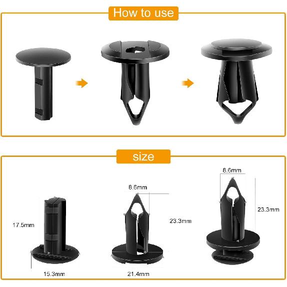 GOOACC GRC-18 100 Stück 7mm 8mm 10mm Nylon-Druckspreiznieten Ersatzkit, Stoßfängerbefestigung Nietenclips GM 21030249 Ford N807389S