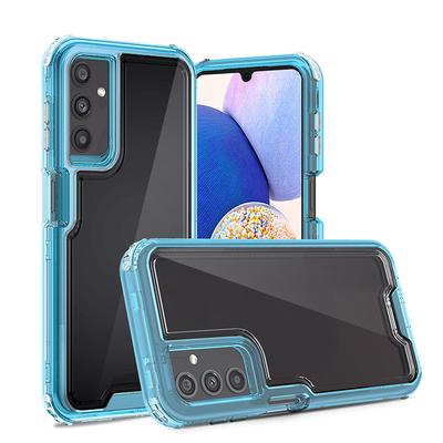 Transparente Blaue Drei-in-Eins Handyhülle für Samsung A14 5 Airbags Sturzsicher und Vier-Ecken-Schutz