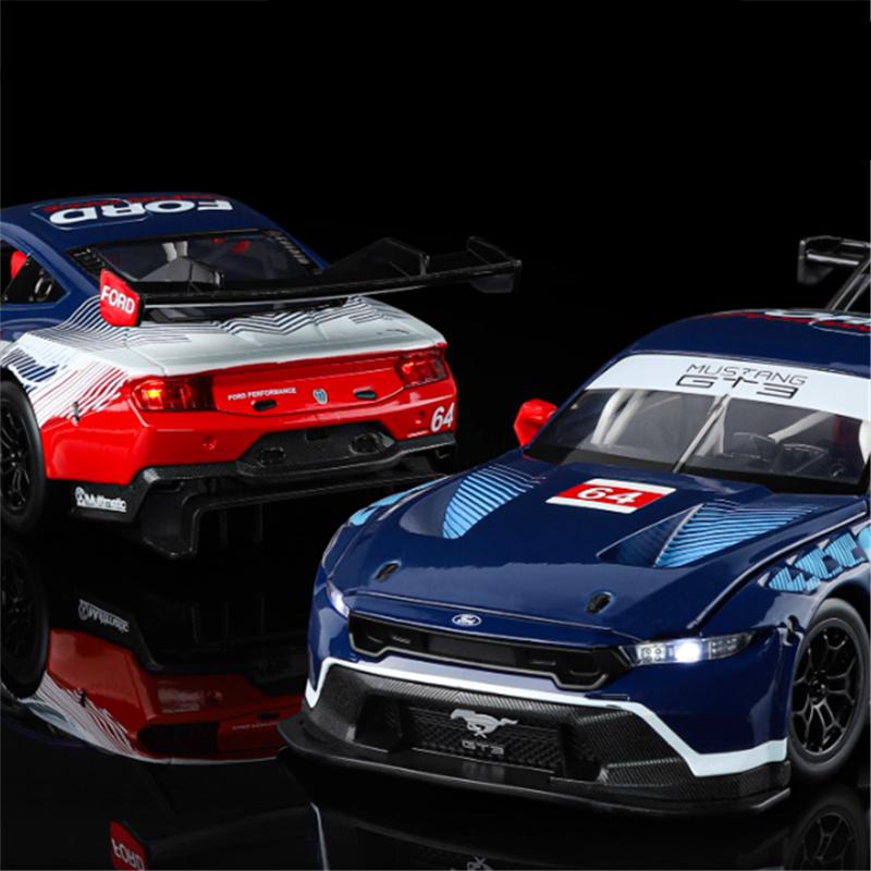 1/24 Ford Mustang GT3 #64 Alloy Track Racing Car Model Diecast Metal Muscle Sports Vehicles Car Model Sound and Light Kids Gifts