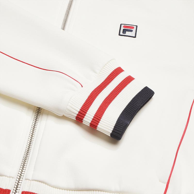 FILA Tennis Minimalist Comfortable Casual Sports Tennis Style Versatile Short Loose Knit Jacket Women jackets Cloud-Mushroom-White A11W543519FWT