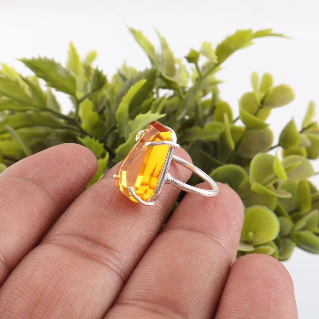 Citrine Gemstone 925 Sterling Silver Jewelry Handcrafted Ring For Birthday Gift RR-39-4