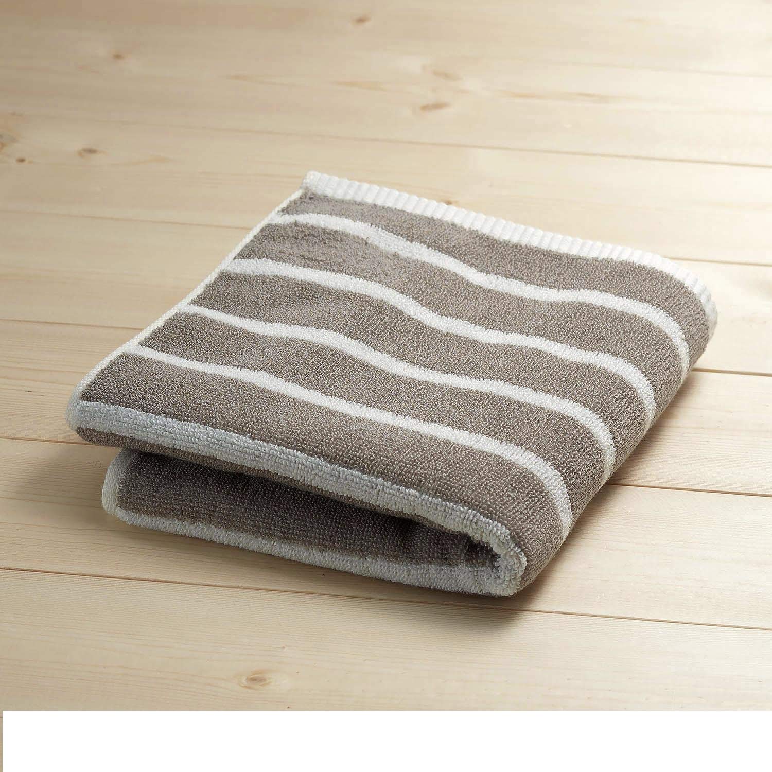 Fluffy Bath 60 x Beige Stripe Bath Towel [Belle Maison] Quick-Drying, Towel, Approx. 120cm,