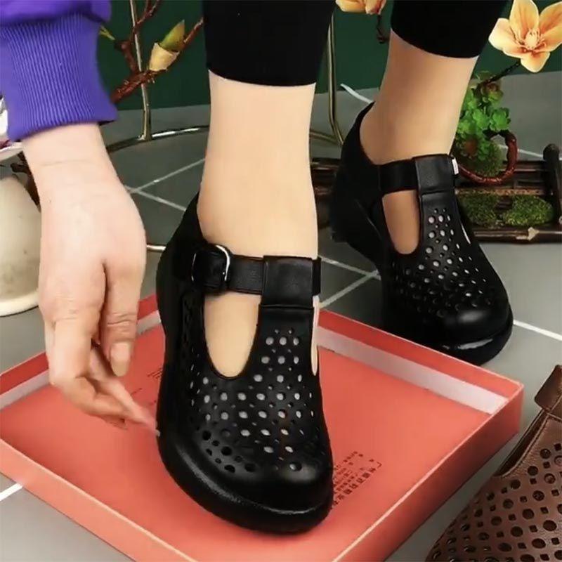 Women's Summer New Leather Platform Casual Shoes Hollow Sandals
