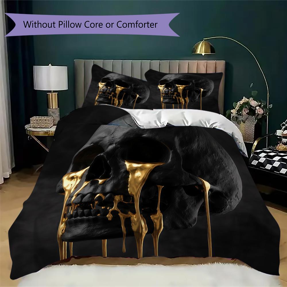 Rose Skull Pattern Bedding uilt Set uilt Cover Pillowcase Home Decoration Birthday Gift (1 * duvet cover + 2 * pillowcase without core)