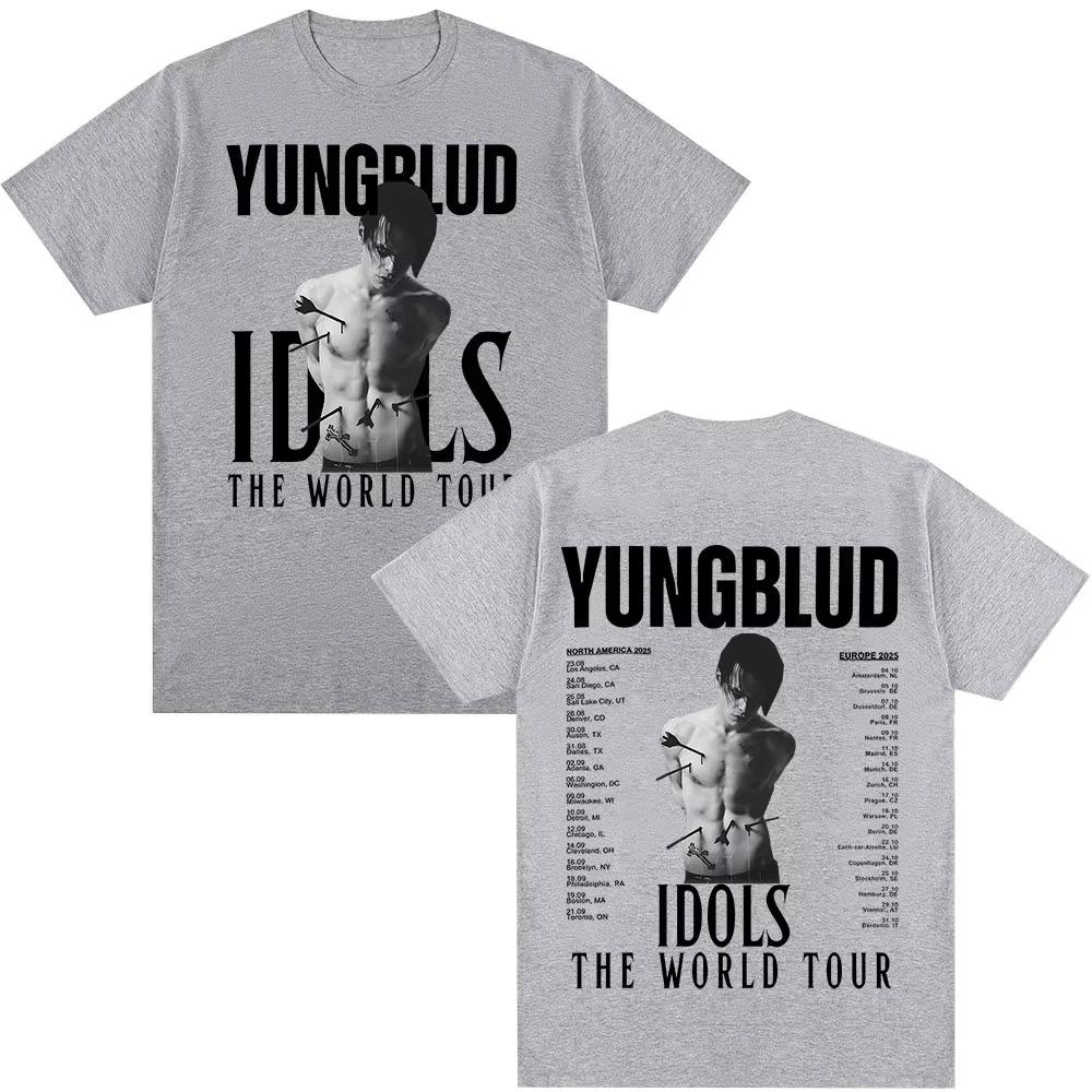 

Yungblud IDOLS The World Tour 2026 T Shirt Mens Women Hip Hop Short Sleeve T-shirts Casual Cotton Oversized Tee Shirt Streetwear L синій