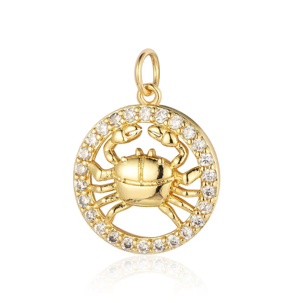 Zodiac Sign Copper Zricon Charm Round Constellation Capricorn Taurus Aries Pendant for Bracelet Necklace Making