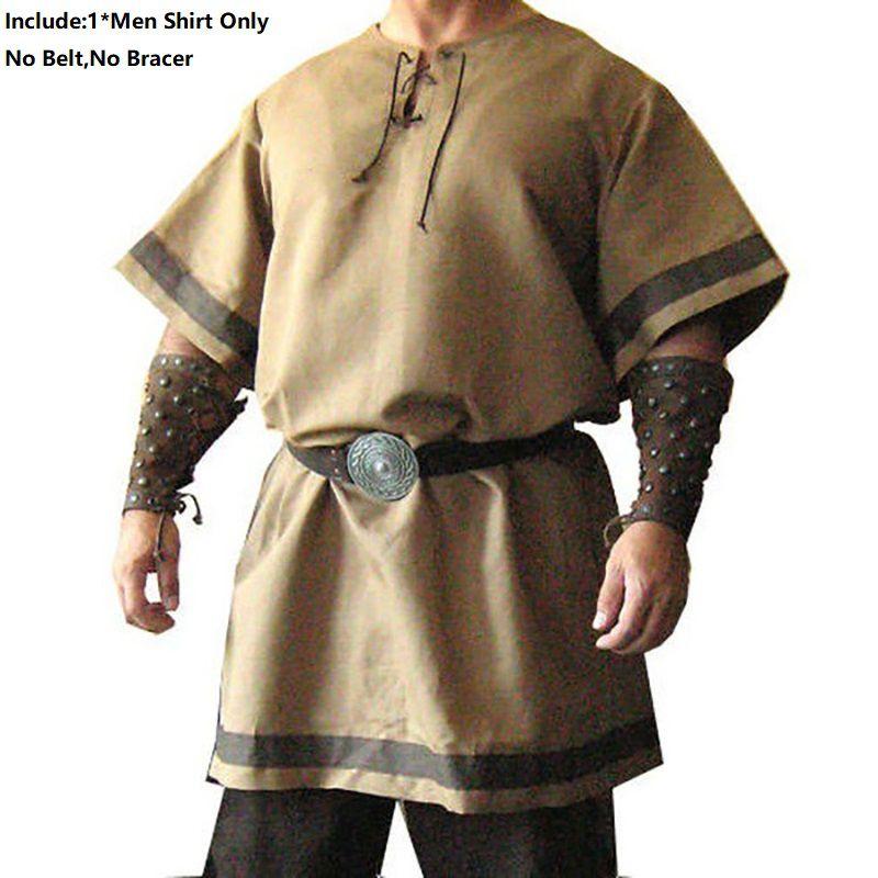 Medieval Norman Viking Costume Short Sleeve Tunic Top For Halloween Parties
