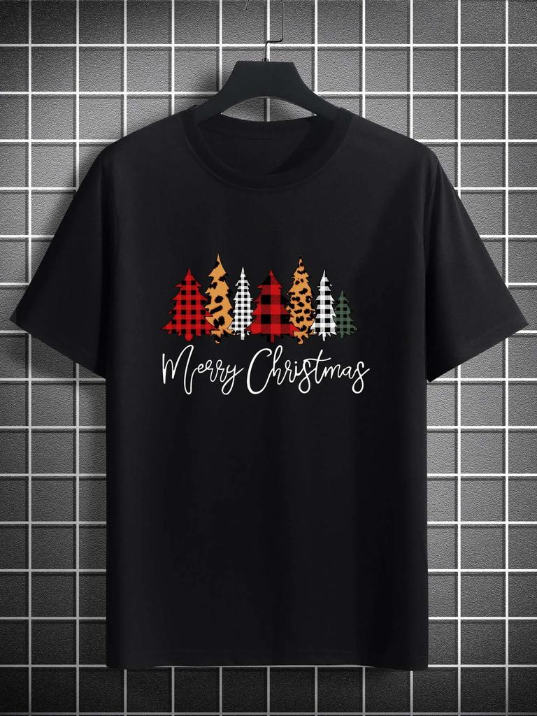 'Merry Christmas' Tee,Print T-Shirt for Men's Casual Crew Neck Short-Sleeve Fashion Summer T-Shirts Tops,Regular and Oversize