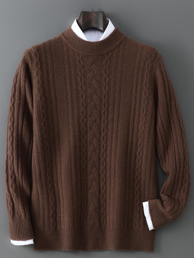 Men's Thick Half-High Collar Wool Sweater - Casual Loose Fit, 100% Pure Wool, Long Sleeve Pullover for Autumn & Winter