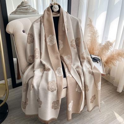 Amazon Popular Advanced Sense Simulation Silk Women'S Sunscreen Scarf Thin Silk Scarf Camellia Gold And Silver Silk Scarf
