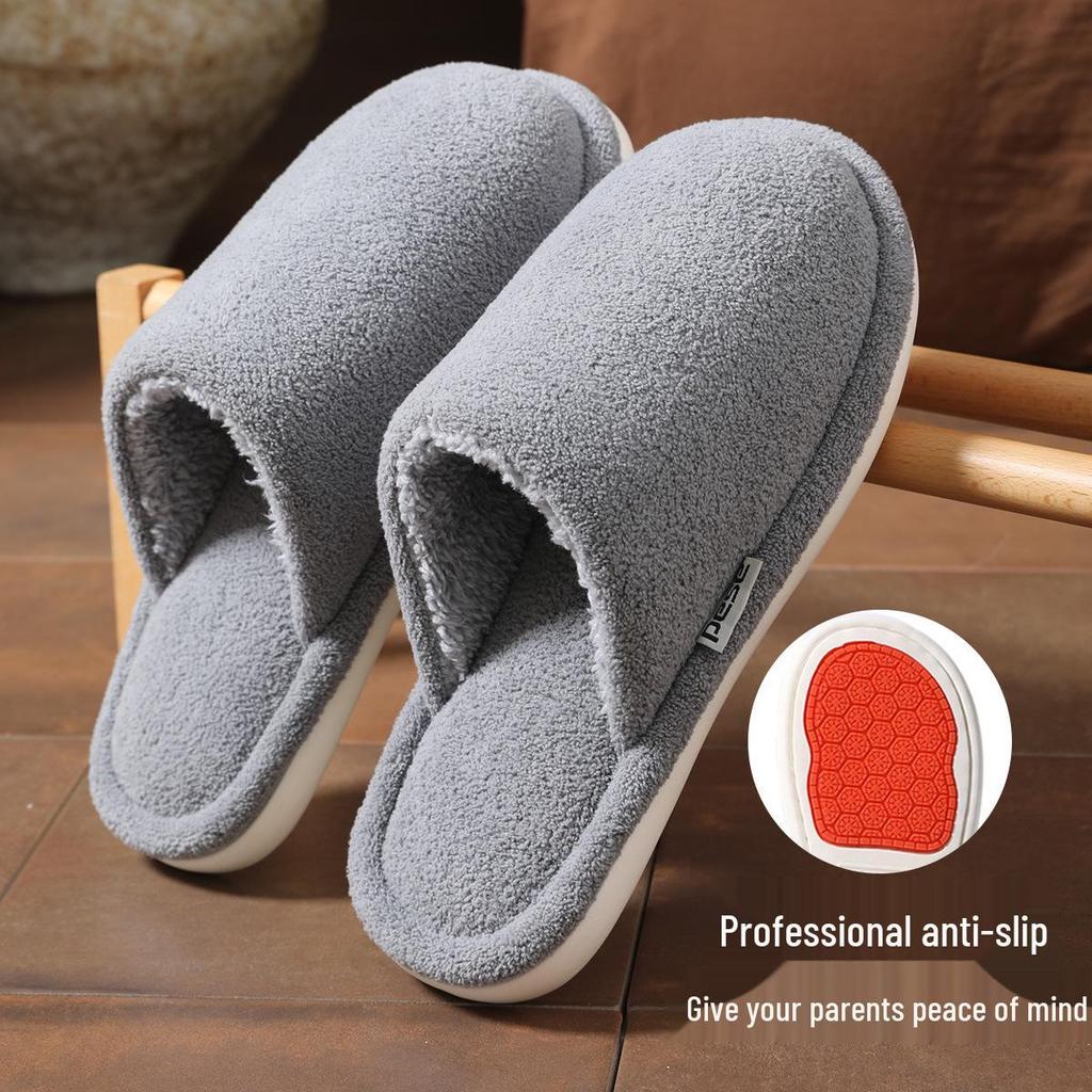 Men's and Women's Winter Non-Slip Plush Cotton Slippers - Thick-Soled, Soft, and Odor-Resistant.