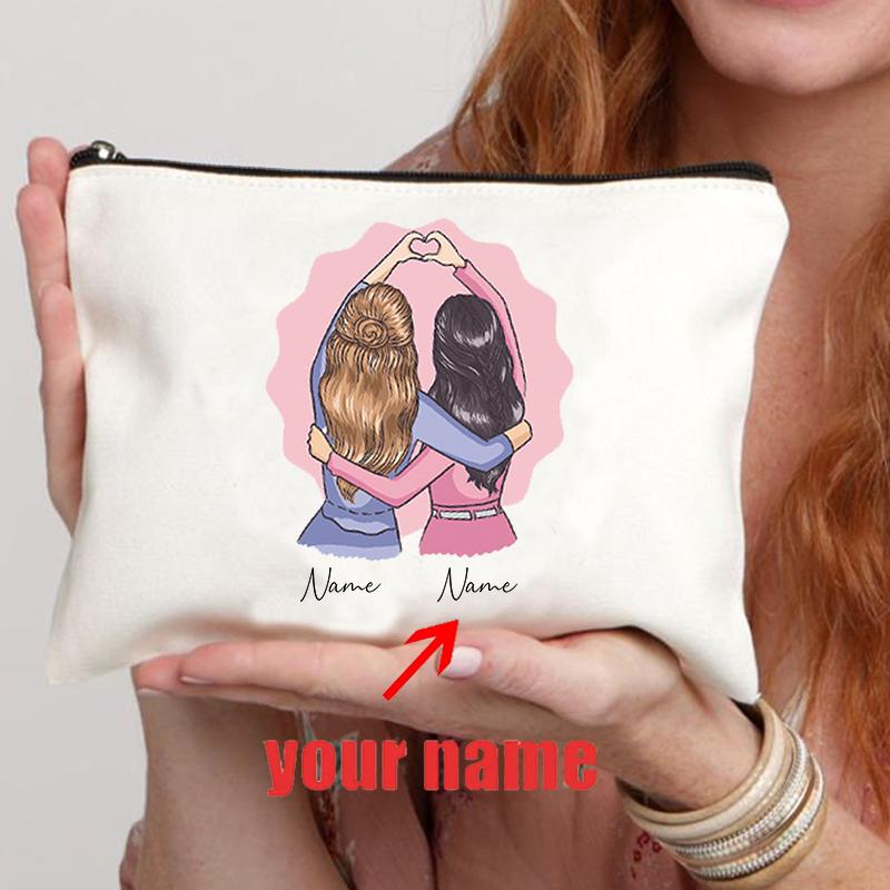 Borsa Trucco Personalizzata Regalo Amicizia Nome Personalizzato Regalo per Amici Damigella BFF Bestie Astuccio Portapenne Portamonete Donna Custodia Cosmetica