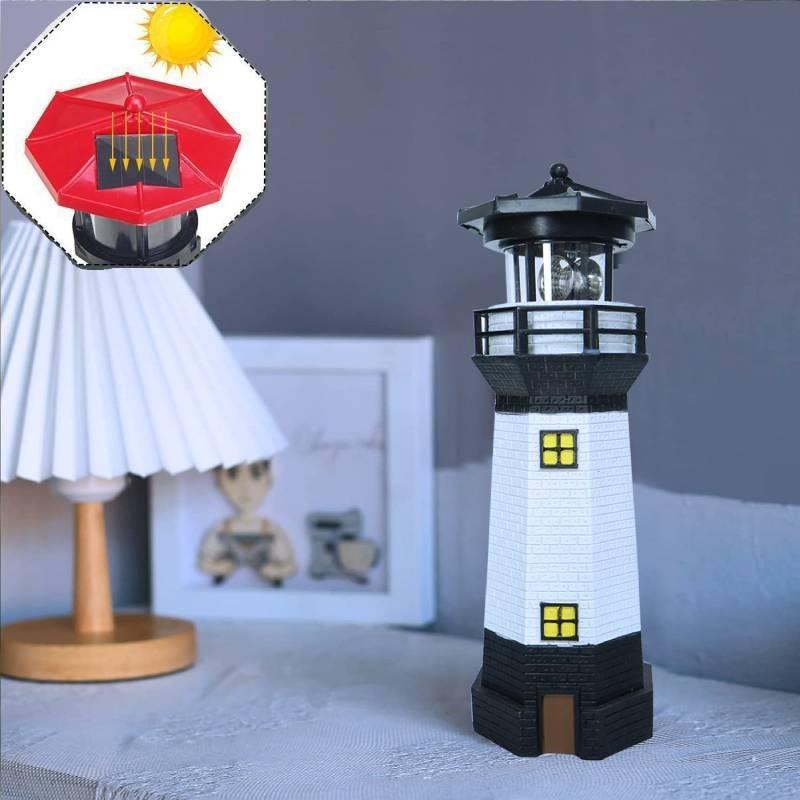 Powered Solar Lighthouse Led Rptating Model Outdoor Garden Light Decor House