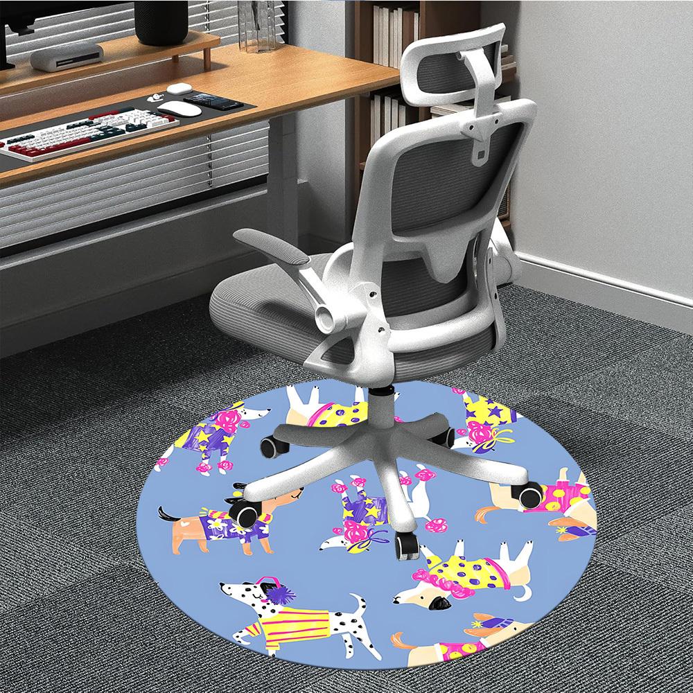 

1PCDogs Party Office Round Area Rug, Indoor Mat Suitable For Office, Under Office Chairs Bedroom Living Room Home Decor, Room Deco028 80cm by 80cm
