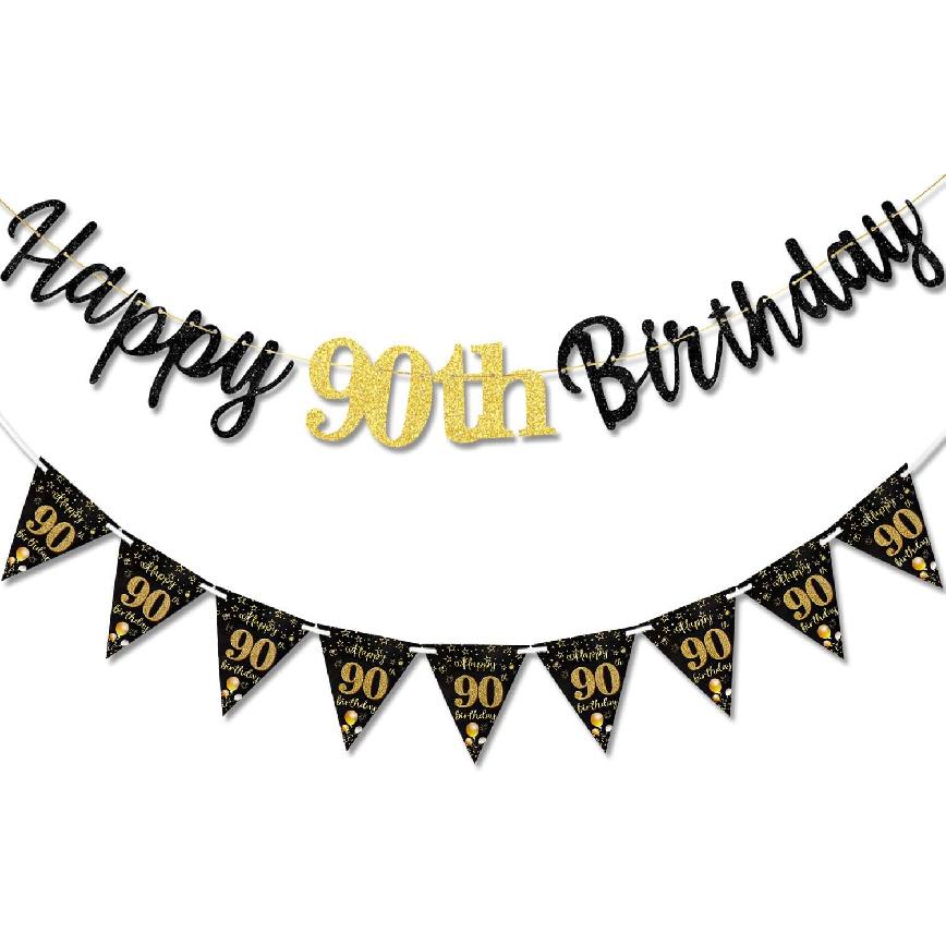 16th Birthday Decorations Banner Boys Girls, Black Gold Happy 16thBirthday Banners for Girls Boys (Birthday 16th)
