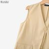 ZANZEA Women Casual V-neck Summer Sleeveless Cardigan Vest Tops