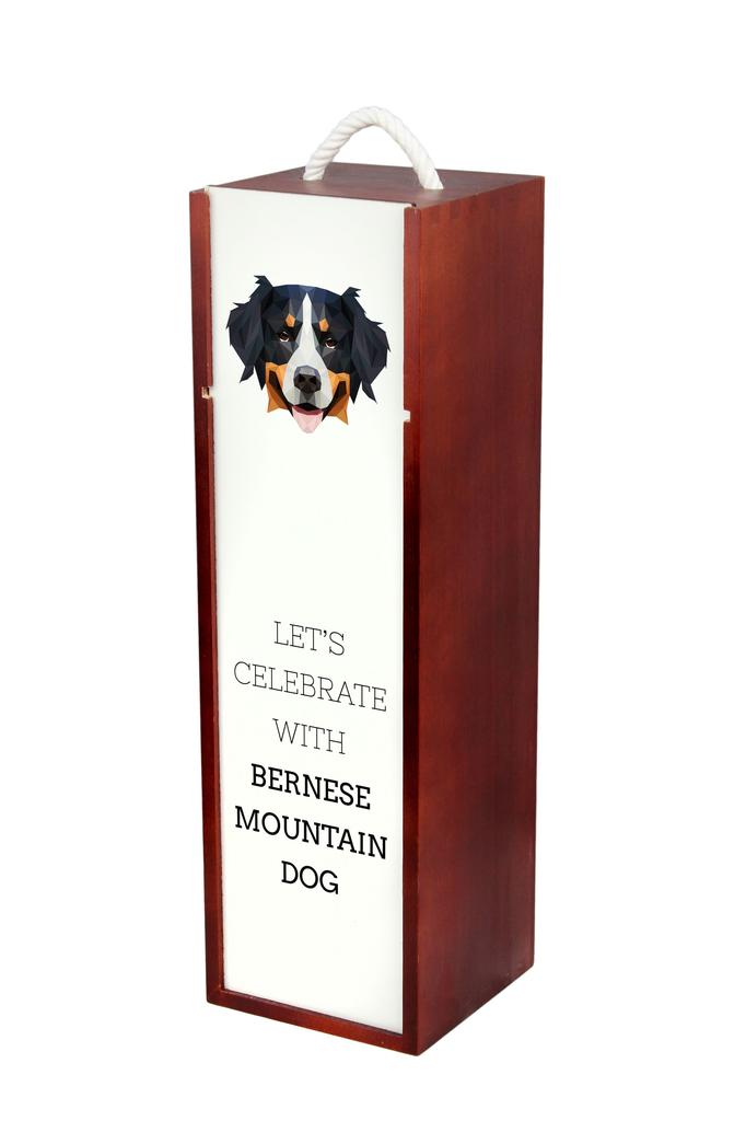 Berneński Pies Pasterski, Bernese Mountain Dog - Geometryczne Pudełko Ze Zdjęciem I Napisem Na Wino Marki Art-Dog