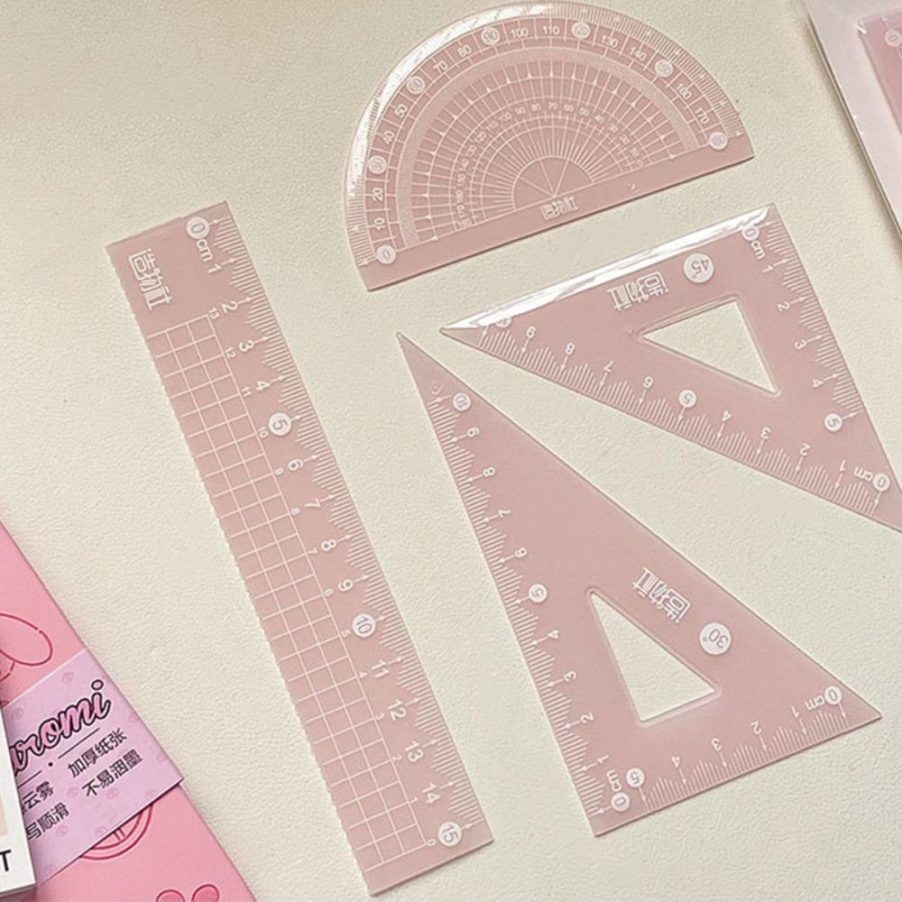 4PCS/Set Thickened Straight Ruler Transparent Set Square Multifunctional Jelly Ruler Set  Boys/Girls