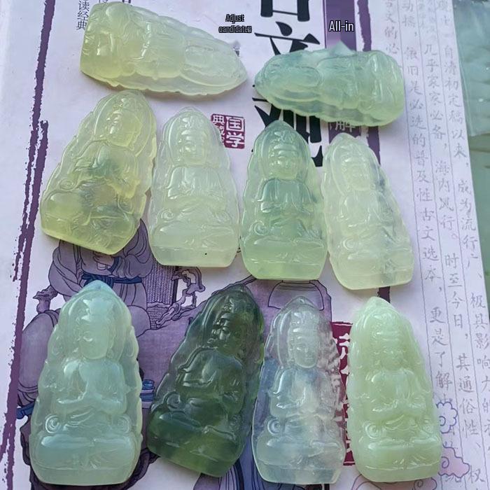Natural Xiuyan Jade Fire Flame Guanyin Buddha Pendant