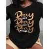 SHEIN LUNE Plus Size Women's Summer Pray Letter Print Round Neck Short Sleeve T-Shirt, 'Pray On It Pray Over It Pray Through It' Graphic Tee Top