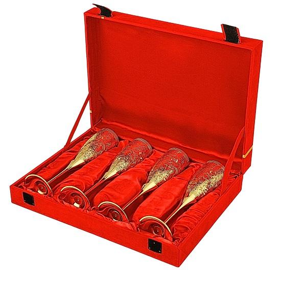 Brass Wine Glasses, Metal Goblet, Champagne Flutes, Wedding Anniversary Gift for Couple Marriage, Corporate Clients Set of 4 Flute Design