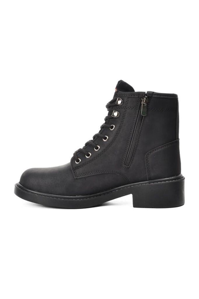Men's Fashion Flat Heeled Booties Black Unisex Worker Boots with Fleece Inside