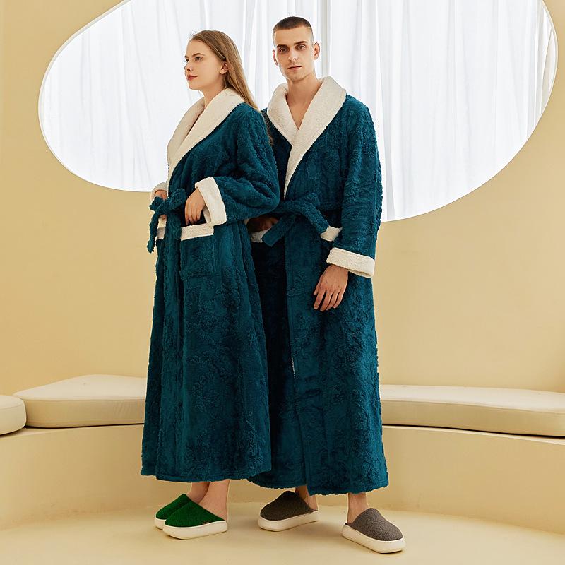 2022 Autumn/Winter Luxury Double-layer Flannel Nightgown - Men's Long Large Size & Women's Jacquard Bathrobe Set