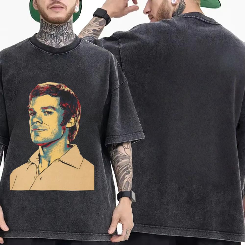 Nuova Edizione Dexter Morgan Dito Medio Retro Trendy Vintage Lavato Maglietta Estiva Y2K Top Cotone Uomo Donna Magliette Manica Corta