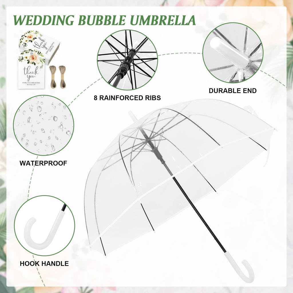 52 Inch Large Dome Rain Windproof Stick Umbrellas Auto Open Clear Dome Umbrella for Wedding Bridal Parties Graduation Outdoor