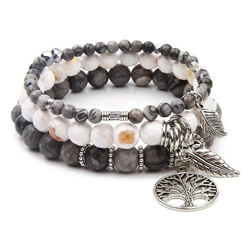 Handmade Bohemian Turquoise Beaded Bracelet With Tree Of Life Feather Charm Women Men Jewelry