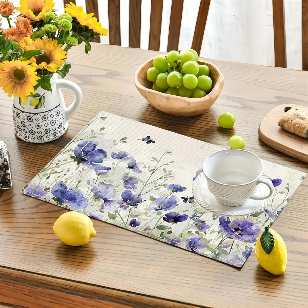 4 pz Tovagliette Fiori di Fattoria Farfalla Lavanda Piante Floreali Foglie di Fiori Tovagliette Rustiche Floreali Impermeabili Lavabili Tavol
