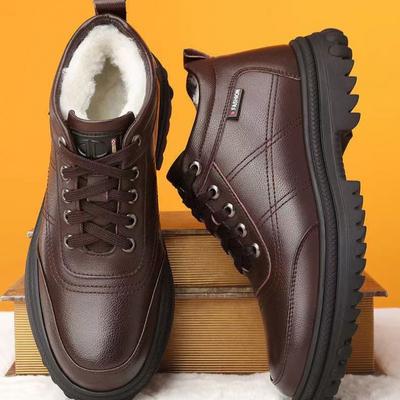 Chunky Men Business Dress Cotton Shoes Winter Waterproof Plush Warm Casual Shoes Middle-aged Eldred People Comfort Snow Boots