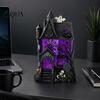 Binnen Spookhuis Decoratie Gotisch Hars Glitter Dorp Decoratie, Halloween Huis Beeldje met Paars Bureau Ornament Pompoenen Schedels Ramen,