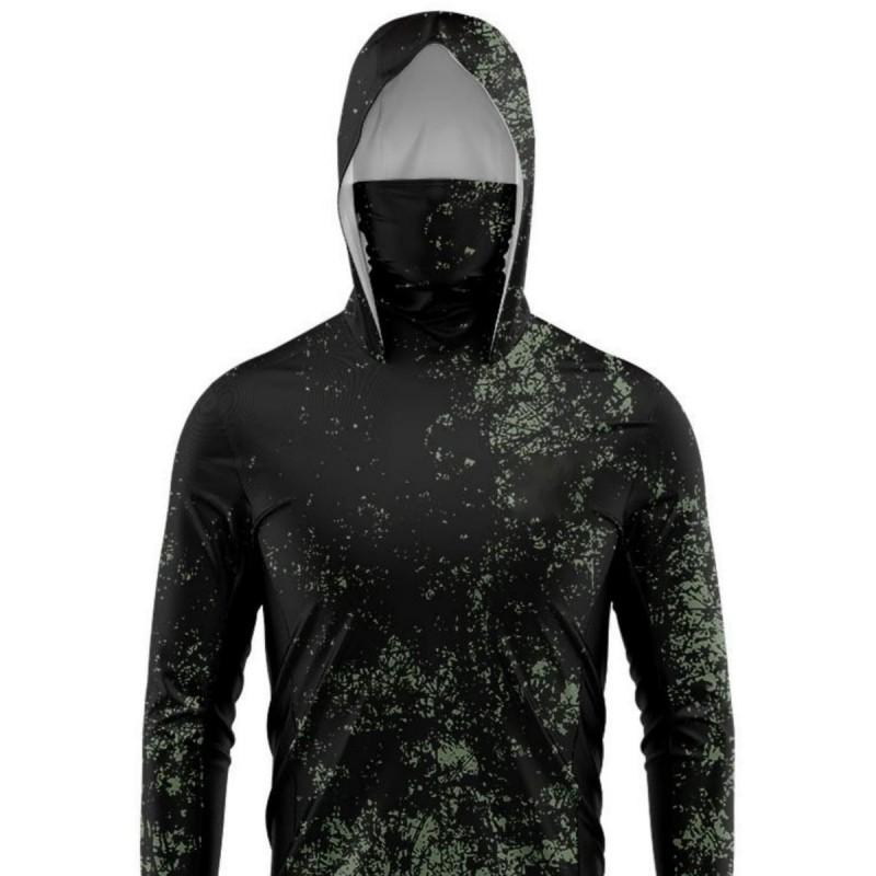 Mens Quick-Dry Long Sleeve Fishing Jacket With Hood Camouflage UV Protection Outdoor Sport Wear